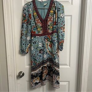 Blue V-Neck Bishop Sleeve Mini Sundress